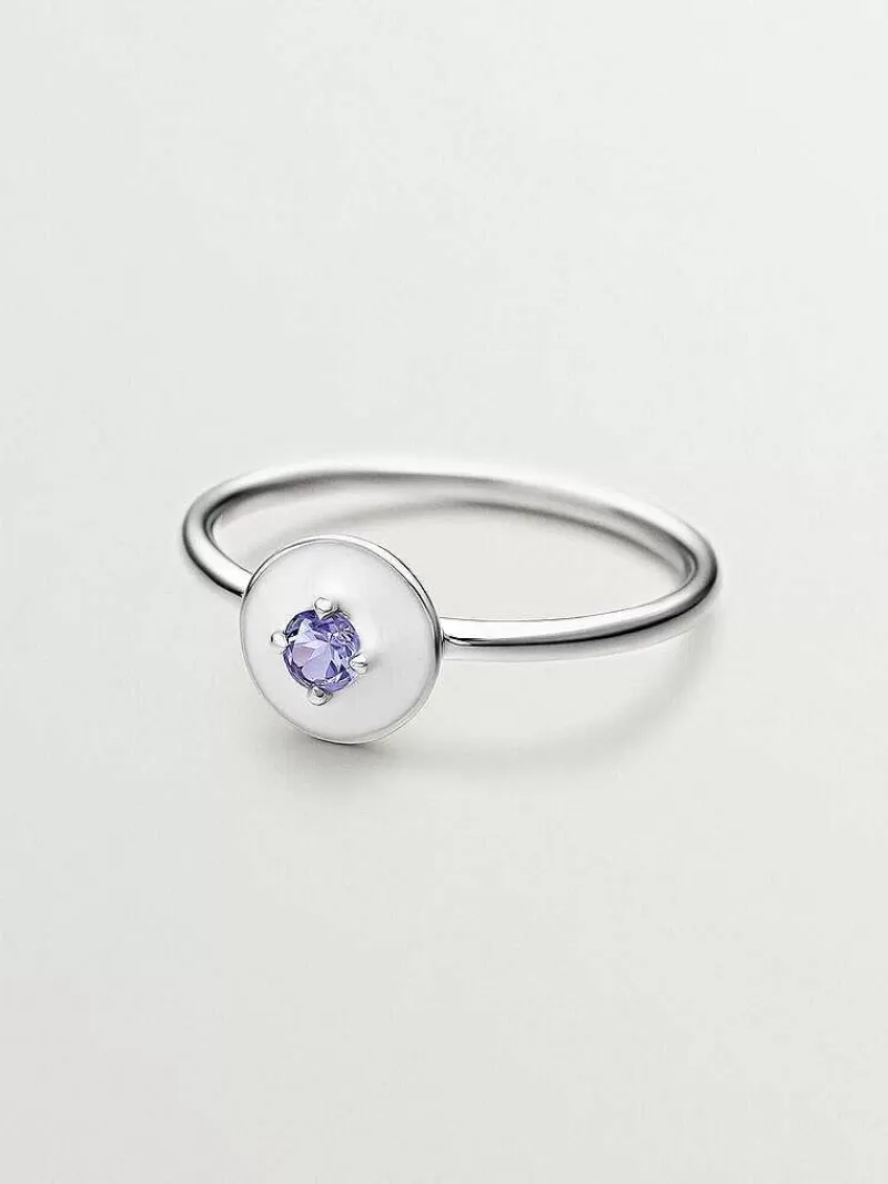 Aristocrazy Anillos De Plata-Anillo De Plata 925 Con Tanzanita Morada, Diamantes Blancos Y Esmalte Blanco