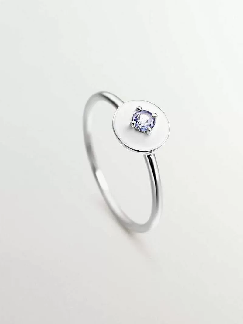 Aristocrazy Anillos De Plata-Anillo De Plata 925 Con Tanzanita Morada, Diamantes Blancos Y Esmalte Blanco