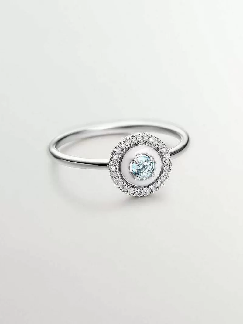 Aristocrazy Anillos De Plata-Anillo De Plata 925 Con Topacio Azul Swiss, Diamantes Blancos Y Esmalte Blanco