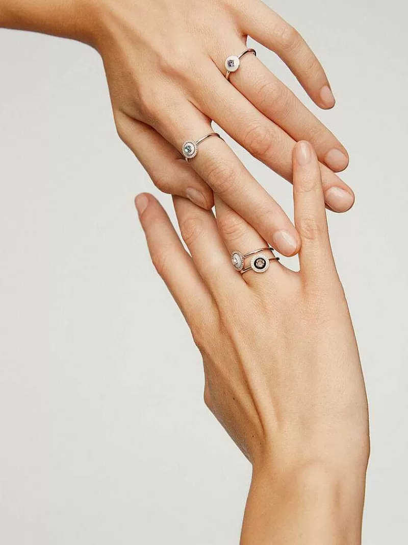 Aristocrazy Anillos De Plata-Anillo De Plata 925 Con Topacio Azul Swiss, Diamantes Blancos Y Esmalte Blanco