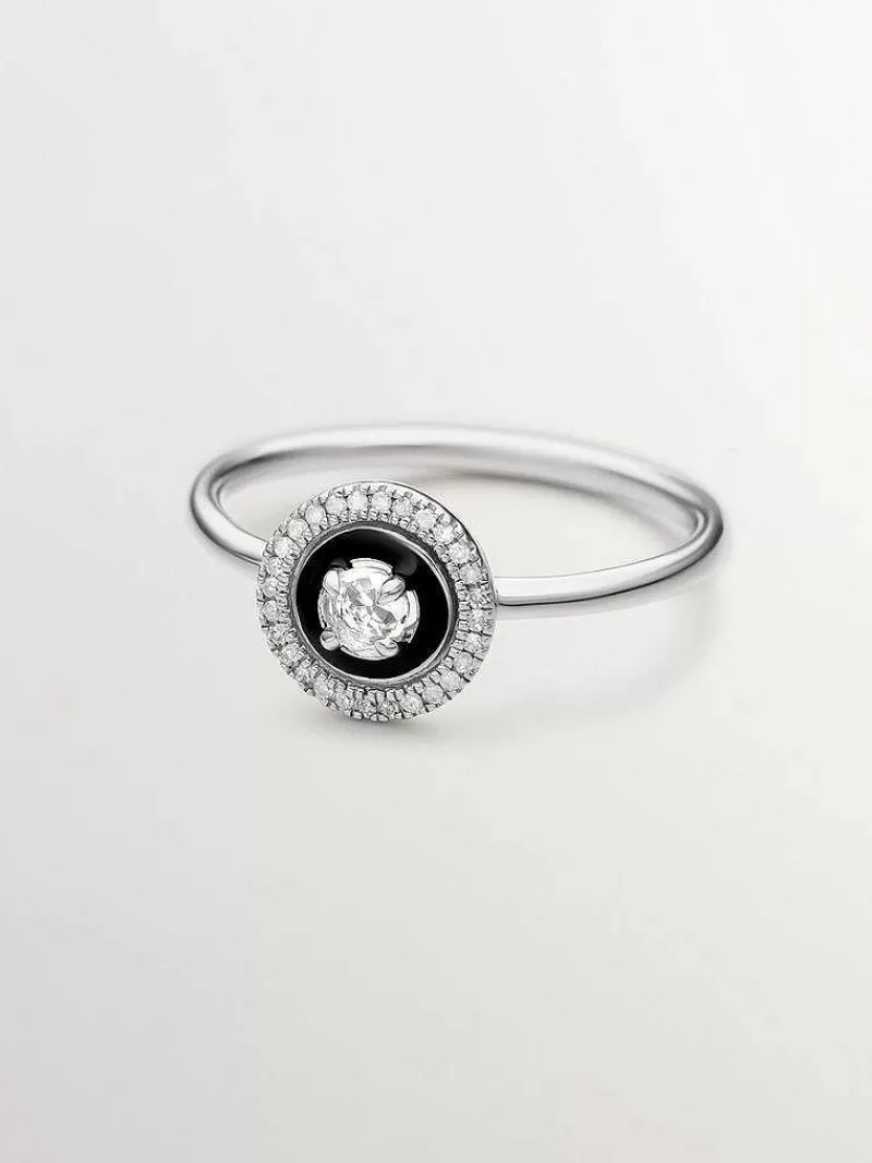 Aristocrazy Anillos De Plata-Anillo De Plata 925 Con Topacio Blanco, Diamantes Blancos Y Esmalte Negro