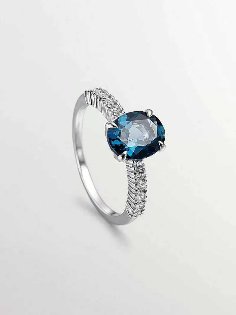 Aristocrazy Anillos De Plata-Anillo De Plata 925 Con Topacios Azul Y Blancos