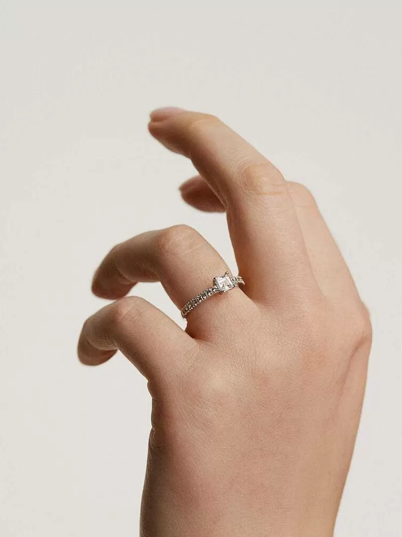 Aristocrazy Anillos De Compromiso-Anillo De Plata 925 Con Topacios Y Zafiros Blancos