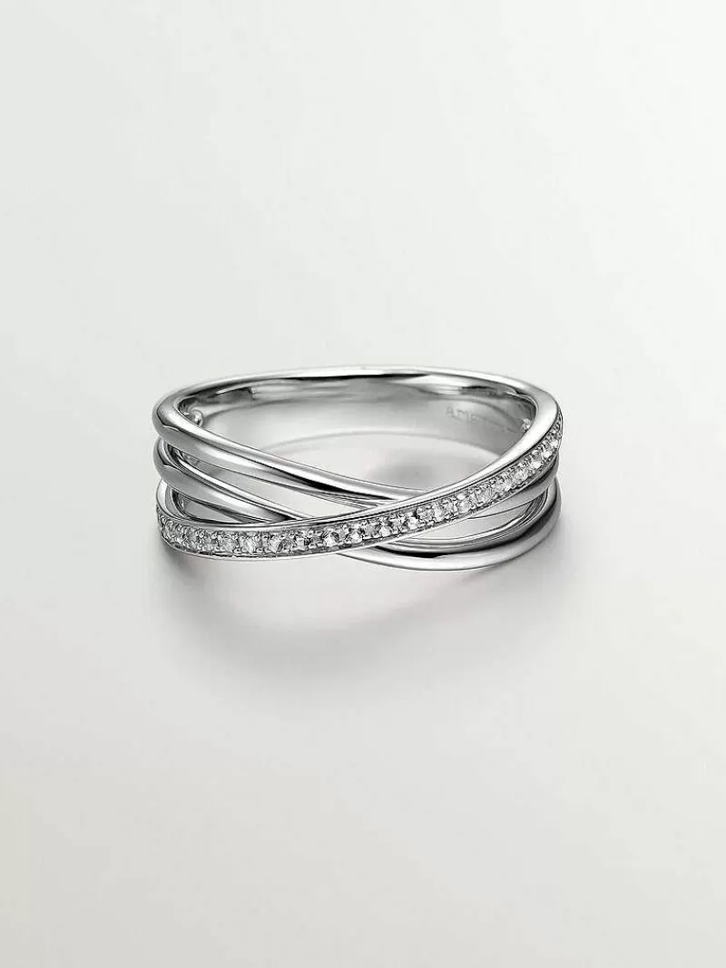 Aristocrazy Anillos De Plata-Anillo Doble De Plata 925 Con Topacios Blancos
