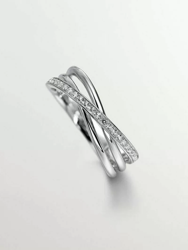 Aristocrazy Anillos De Plata-Anillo Doble De Plata 925 Con Topacios Blancos