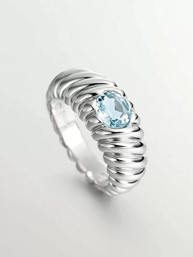 Aristocrazy Anillos De Plata-Anillo Gallonado De Plata 925 Con Topacio Azul Sky