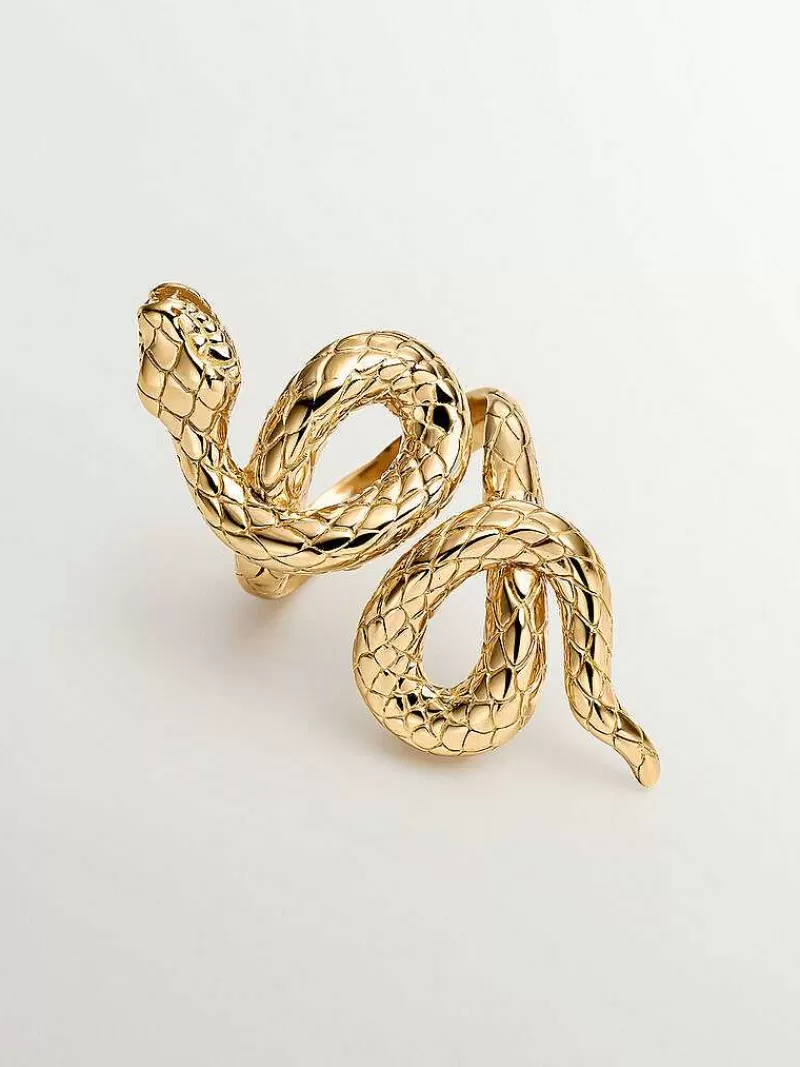 Aristocrazy Anillos De Plata-Anillo Lanzadera De Plata 925 Banada En Oro Amarillo De 18K Con Forma De Serpiente
