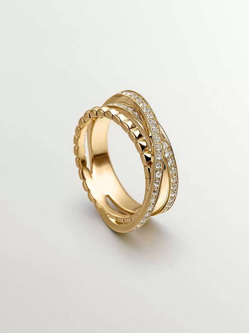 Aristocrazy Anillos De Plata-Anillo Multibrazo Cruzado De Plata 925 Banada En Oro Amarillo De 18K Con Topacios