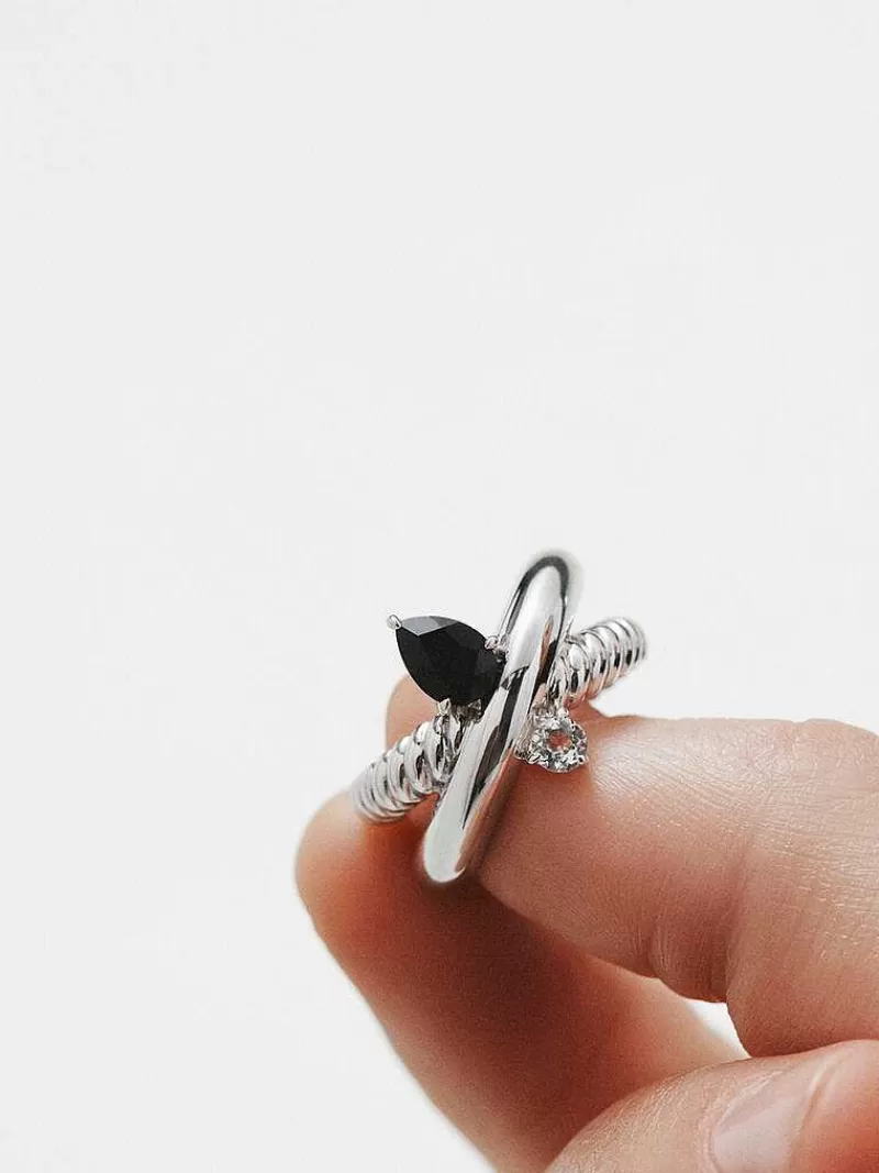 Aristocrazy Anillos De Plata-Anillo Multibrazo De Plata 925 Con Espinela Negra Y Topacio Blanco