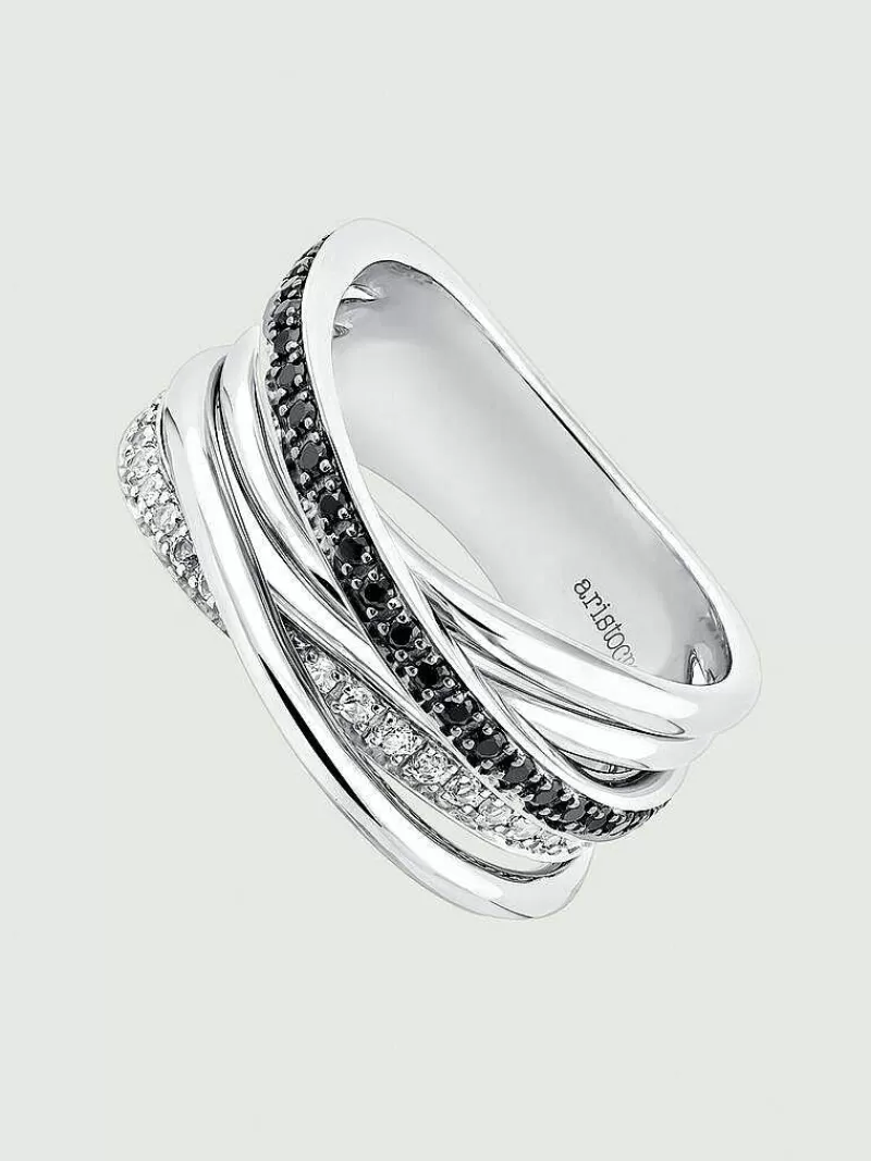 Aristocrazy Anillos De Plata-Anillo Multibrazo De Plata 925 Con Topacios Blancos Y Espinelas Negras