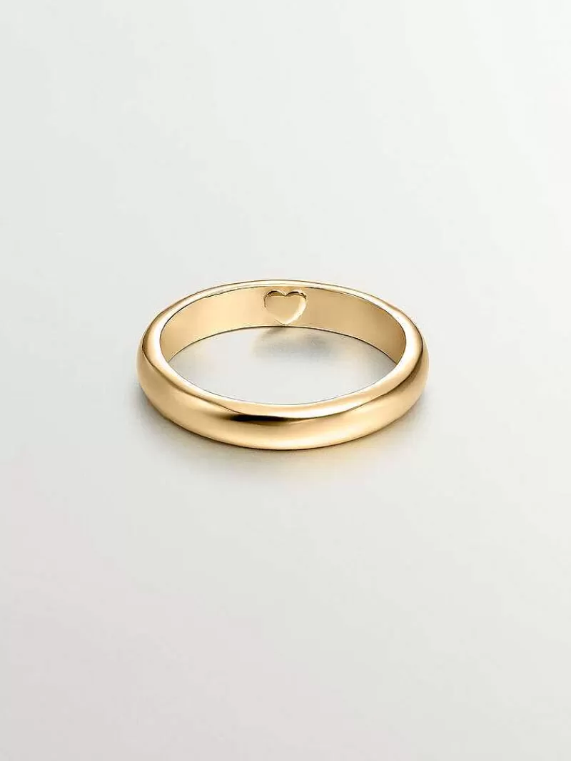 Aristocrazy Anillos De Plata-Anillo Tipo Alianza De Plata 925 Banada En Oro Amarillo De 18K Con Corazon Interior