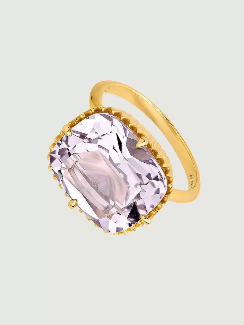 Aristocrazy Anillos De Plata-Anillo Tipo Cocktail De Plata 925 Banada En Oro Amarillo De 18K Con Amatista Rosa