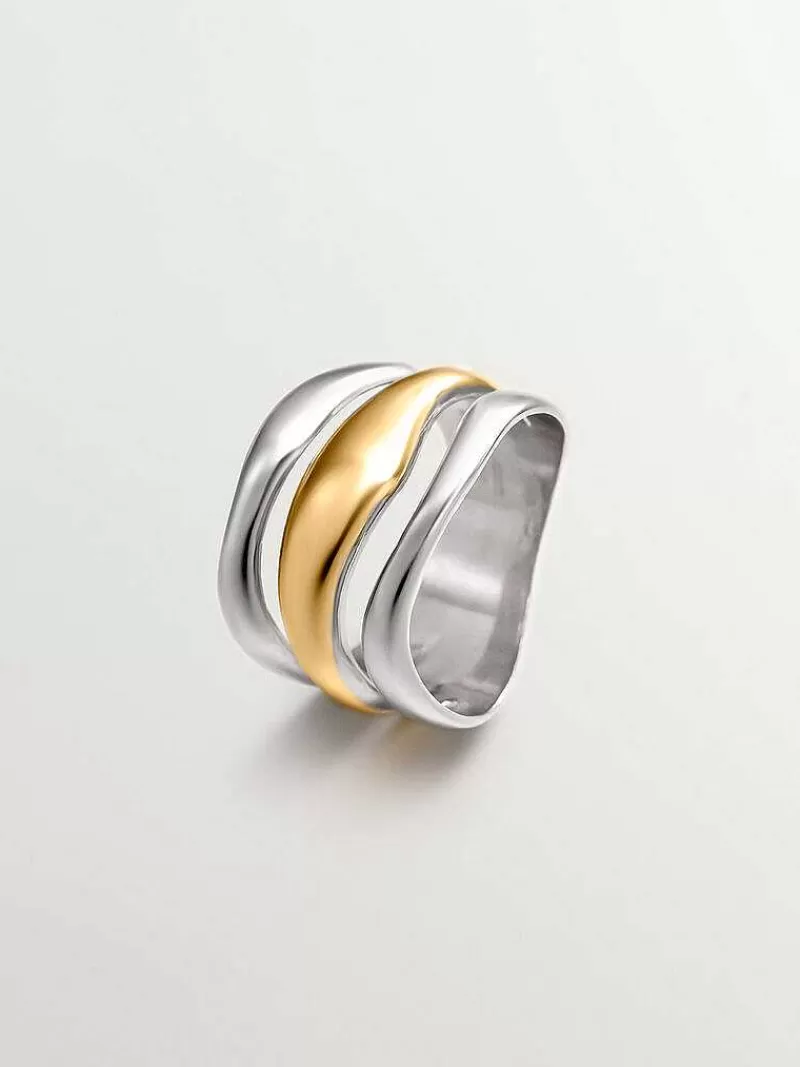 Aristocrazy Anillos De Plata-Anillo Triple Bicolor De Plata 925 Y Plata 925 Banada En Oro Amarillo De 18K