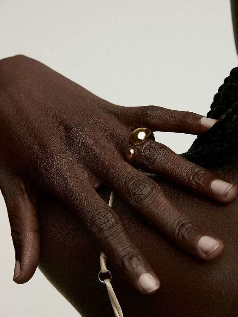 Aristocrazy Anillos De Plata-Anillo Tu Y Yo De Plata 925 Banada En Oro Amarillo De 18K Con Forma Abombada