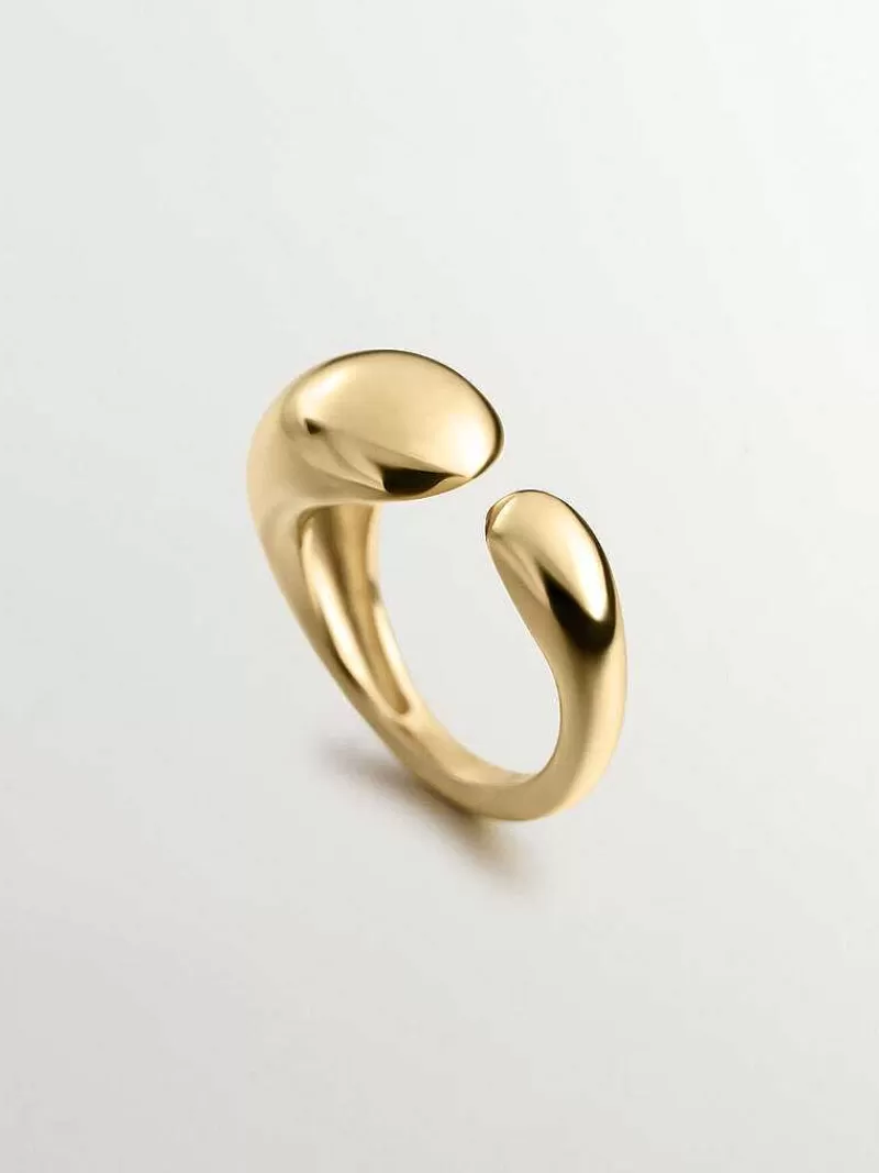 Aristocrazy Anillos De Plata-Anillo Tu Y Yo De Plata 925 Banada En Oro Amarillo De 18K Con Forma Abombada