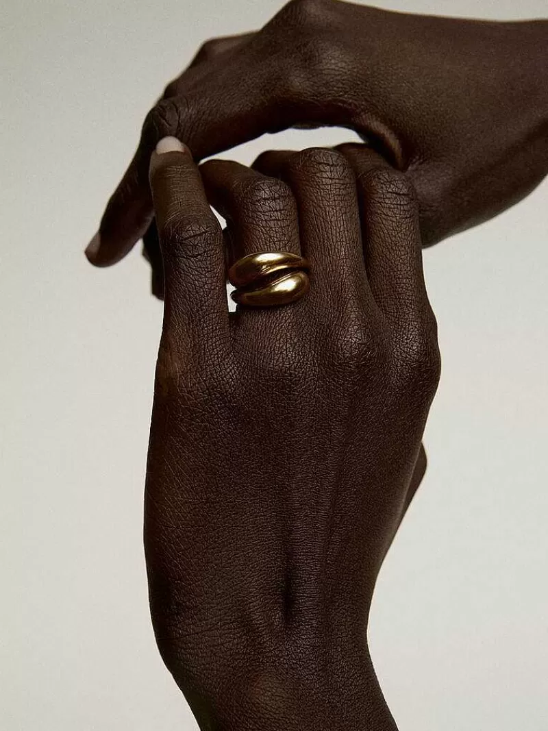 Aristocrazy Anillos De Plata-Anillo Tu Y Yo De Plata 925 Banada En Oro Amarillo De 18K Con Forma De Espiral Abombada