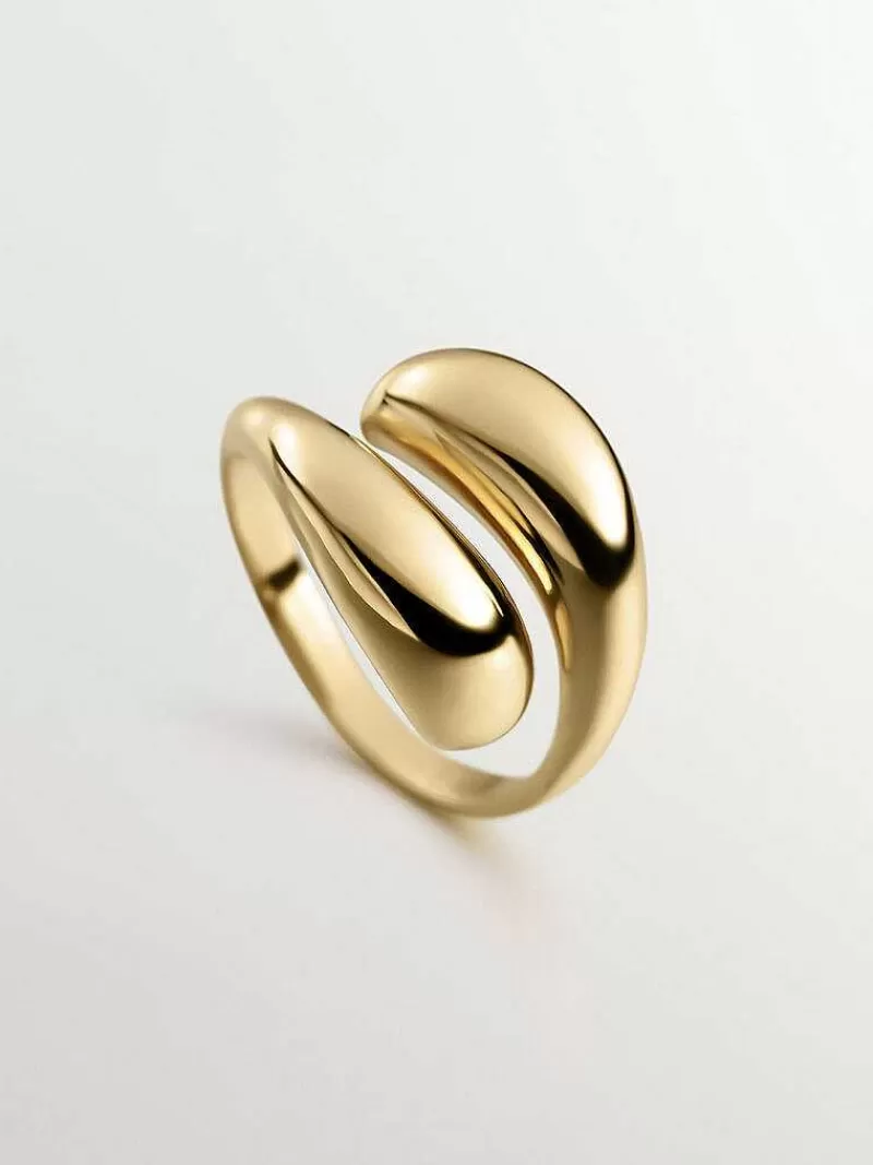 Aristocrazy Anillos De Plata-Anillo Tu Y Yo De Plata 925 Banada En Oro Amarillo De 18K Con Forma De Espiral Abombada