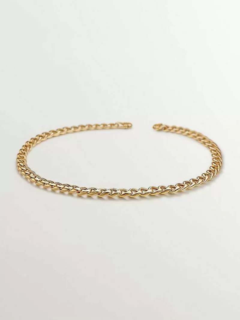 Aristocrazy Cadenas-Cadena De Eslabones Barbados De Plata 925 Banada En Oro Amarillo De 18K