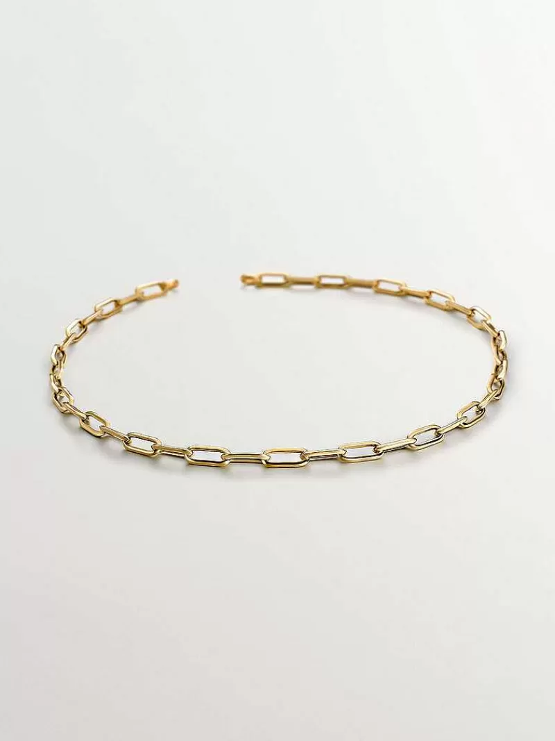 Aristocrazy Joyas Personalizadas-Cadena De Eslabones Rectangulares De Plata 925 Banada En Oro Amarillo De 18K