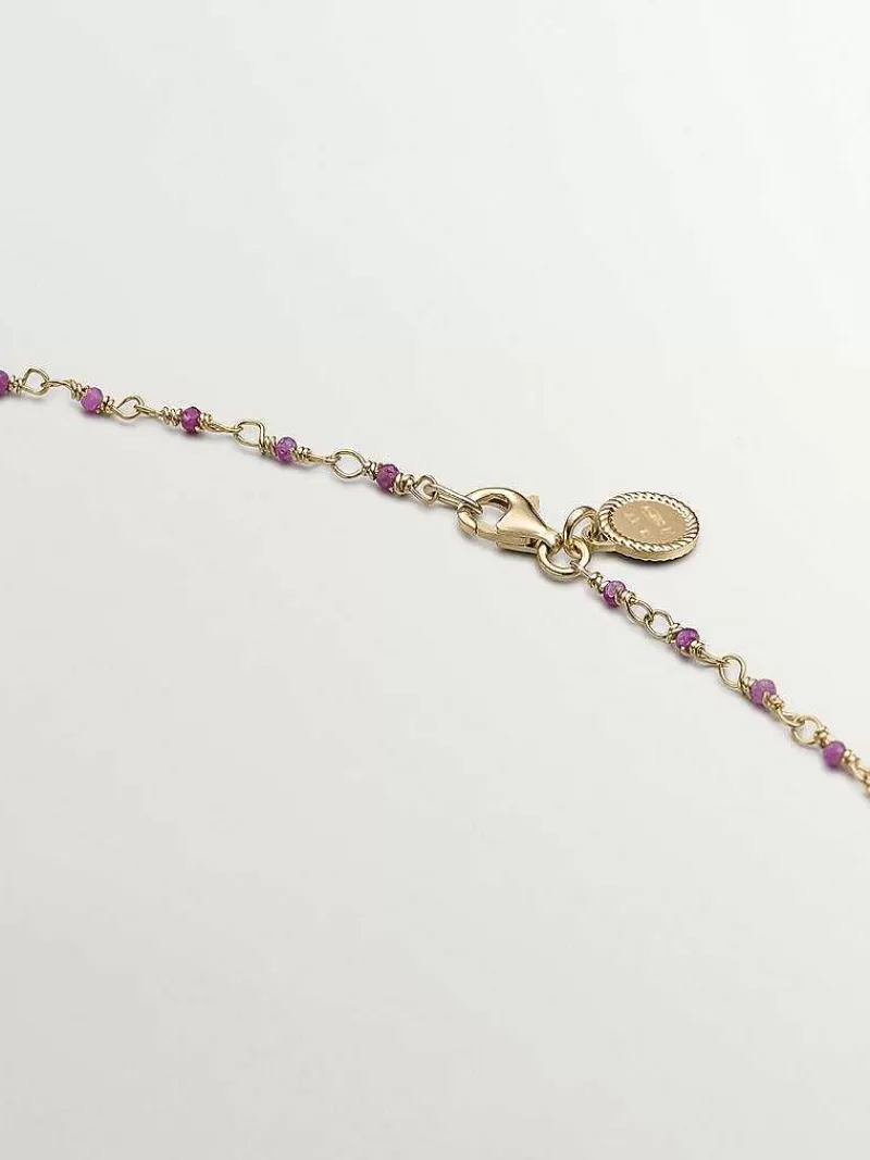 Aristocrazy Collares De Plata-Cadena De Plata 925 Banada En Oro Amarillo De 18K Con Bolitas De Rubies Rosas