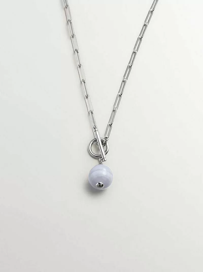 Aristocrazy Collares De Plata-Cadena De Plata 925 Con Agata Azul