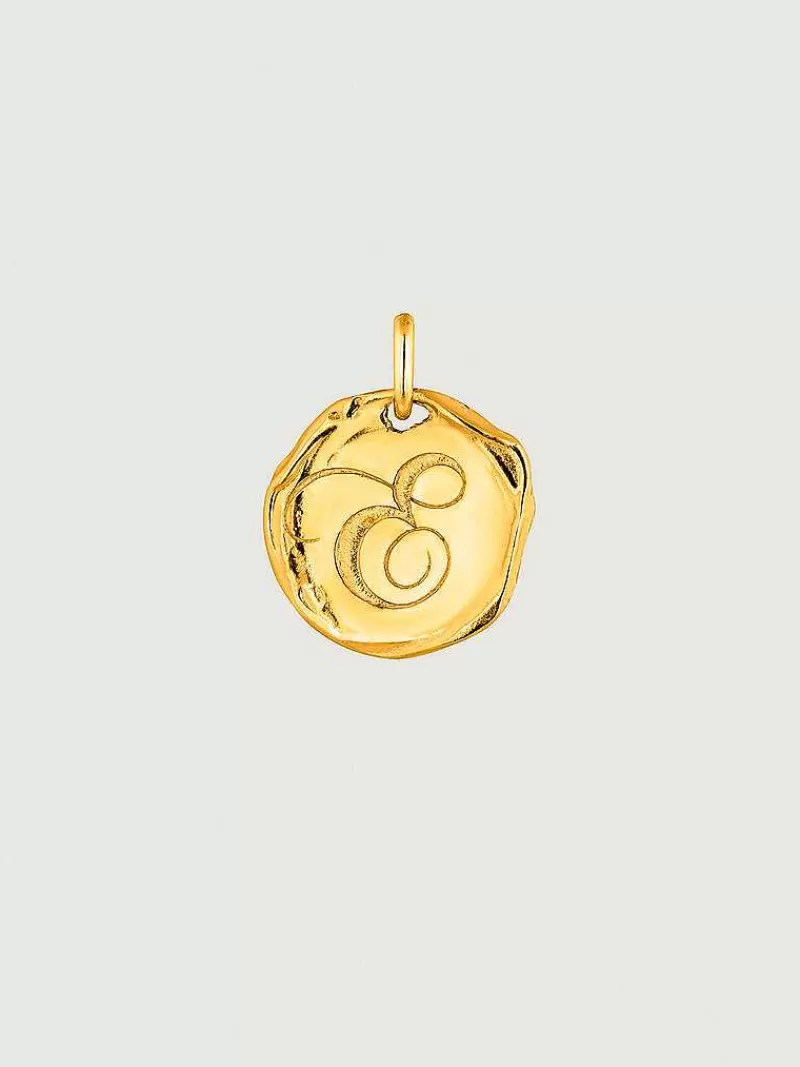 Aristocrazy Charms De Letras-Charm Artesanal De Plata 925 Banada En Oro Amarillo De 18K Con Inicial E