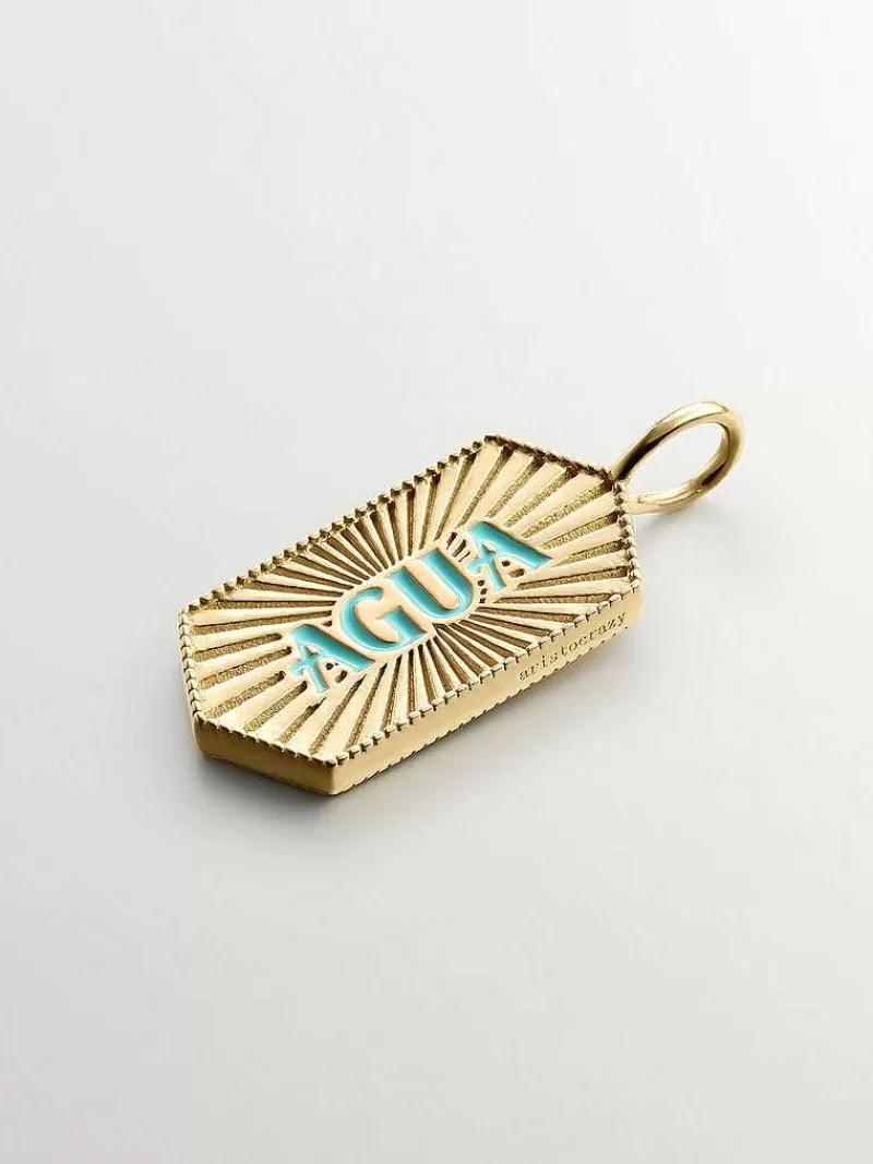 Aristocrazy Charms De Plata-Charm De Plata 925 Banada En Oro Amarillo De 18K Agua Con Esmalte Turquesa