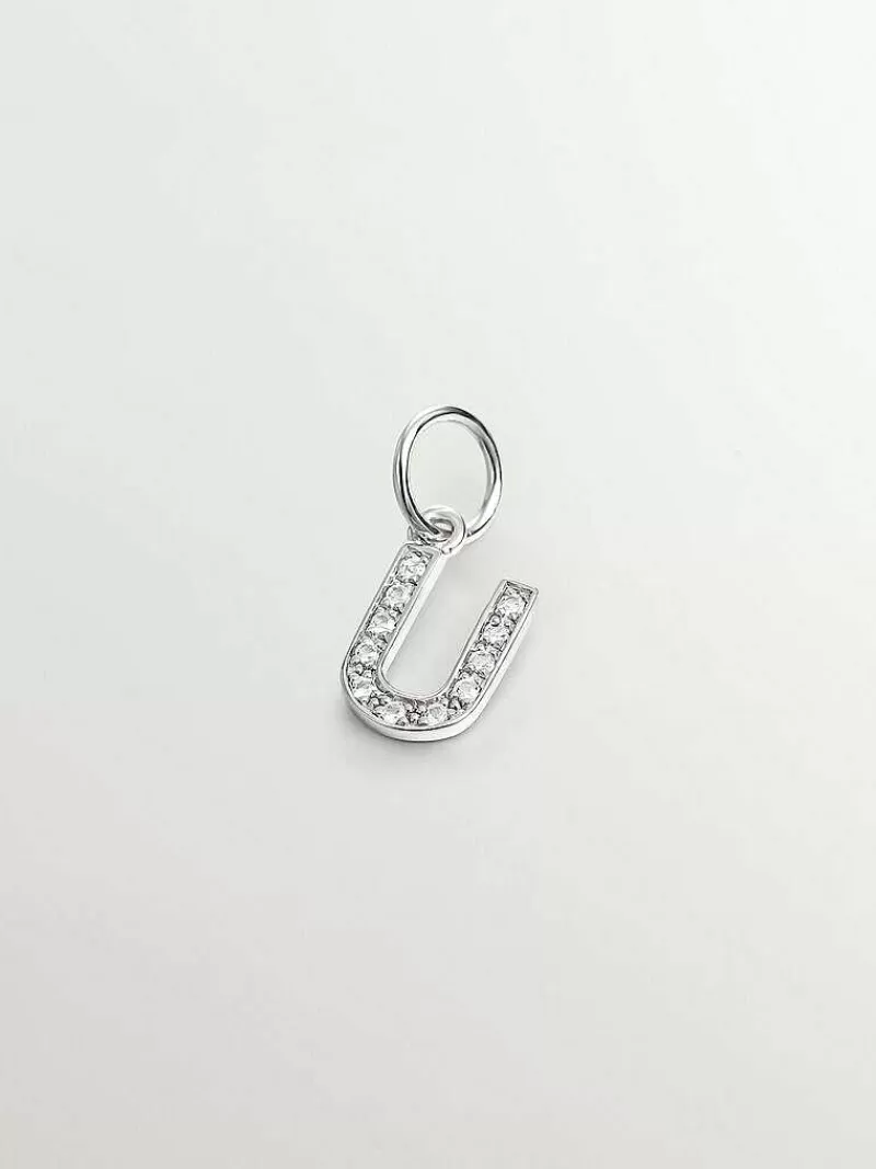 Aristocrazy Charms De Letras-Charm De Plata 925 Y Topacios Blancos Inicial U