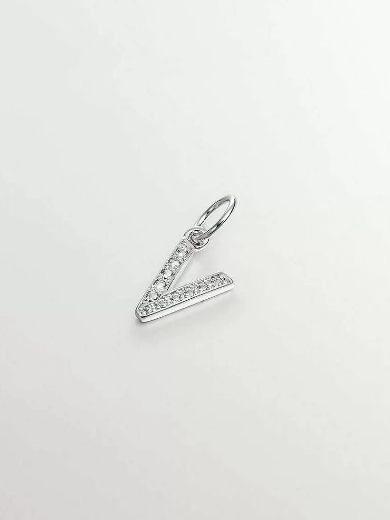 Aristocrazy Charms De Letras-Charm De Plata 925 Y Topacios Blancos Inicial V