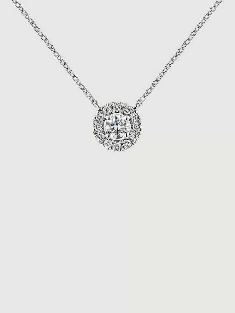 Aristocrazy Collares De Plata-Colgante De Oro Blanco De 18K Con Diamante De 0,11Cts Y Orla De Diamantes