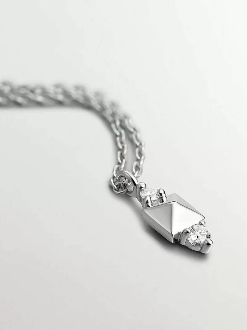 Aristocrazy Collares De Plata-Colgante De Oro Blanco De 18K Con Tachuela Y Diamante