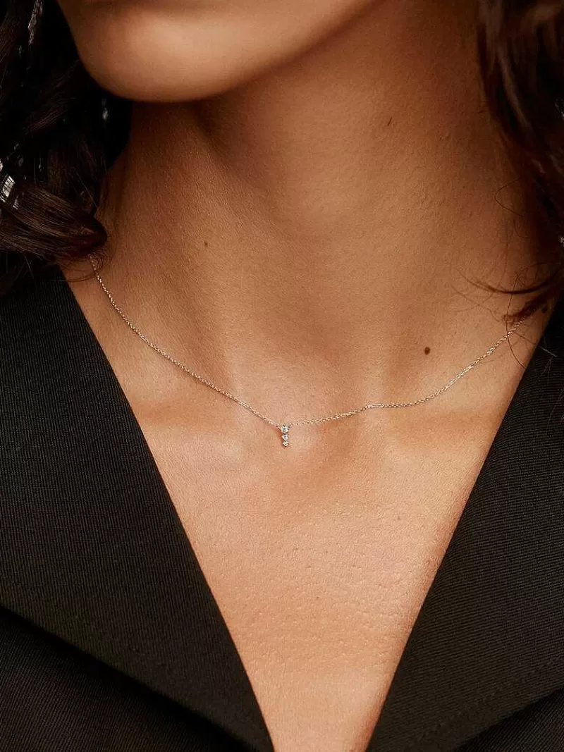 Aristocrazy Collares De Plata-Colgante De Oro Blanco De 18K Con Triple Diamante