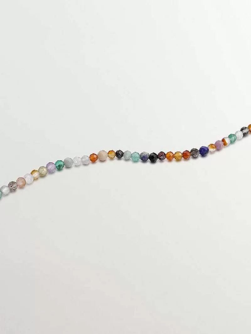 Aristocrazy Joyas Personalizadas-Collar De Plata 925 Banada En Oro Amarillo De 18K Con Bolitas De Piedras Preciosas Multicolor