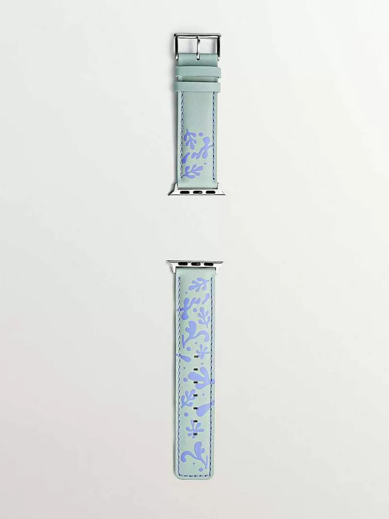 Aristocrazy Correas Apple Watch-Correa Para Apple Watch De Cuero Verde Y Lila Con Estampado Floral
