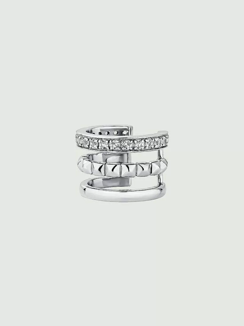 Aristocrazy Pendientes Por Unidad-Earcuff De Plata 925 Con Relieve Y Topacios Blancos