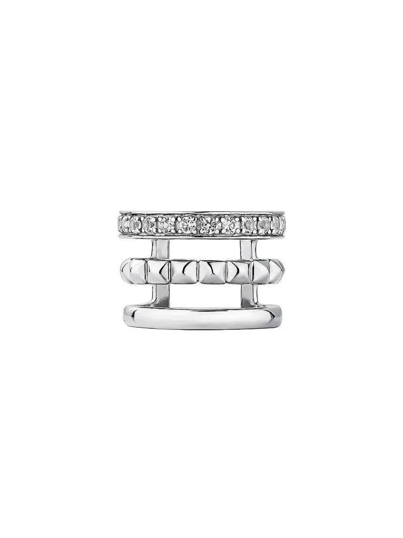 Aristocrazy Pendientes Por Unidad-Earcuff De Plata 925 Con Relieve Y Topacios Blancos