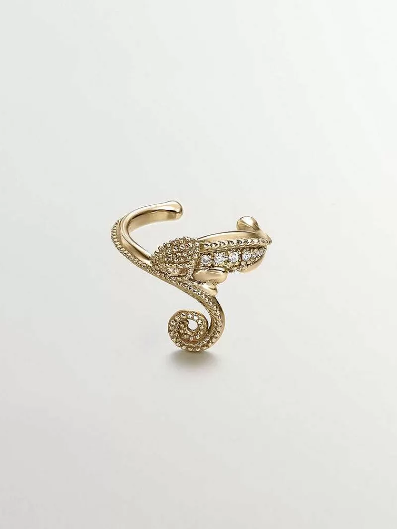 Aristocrazy Pendientes Por Unidad-Pendiente Earcuff De Oro Amarillo De 18K Con Diamantes Con Forma De Camaleon