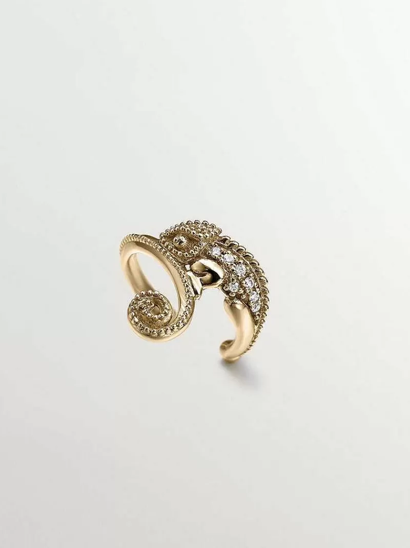 Aristocrazy Pendientes Por Unidad-Pendiente Earcuff De Oro Amarillo De 18K Con Diamantes Con Forma De Camaleon