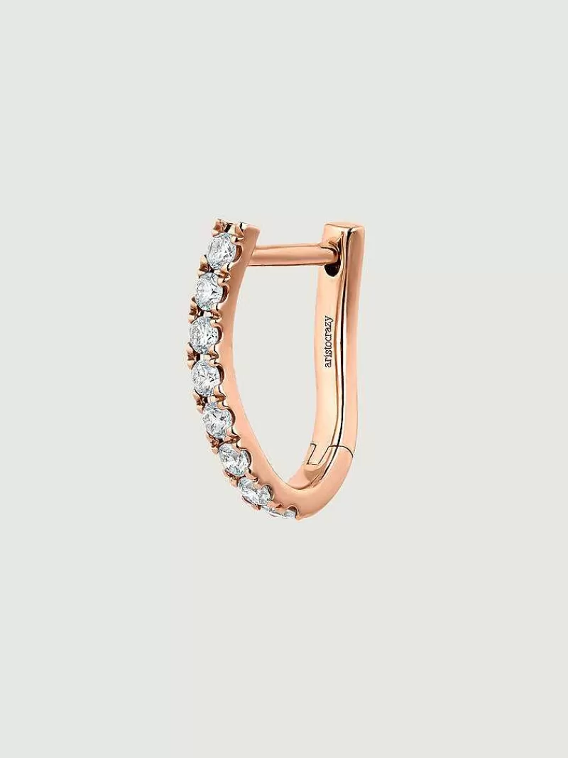 Aristocrazy Pendientes Por Unidad-Pendiente Individual Aro De Oro Rosa De 18K Con Diamantes Y Forma Ondulada