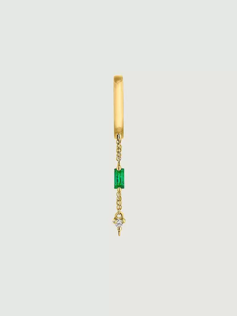 Aristocrazy Pendientes Por Unidad-Pendiente Individual De Aro De Oro Amarillo De 9K Con Cadena, Esmeralda Y Diamante