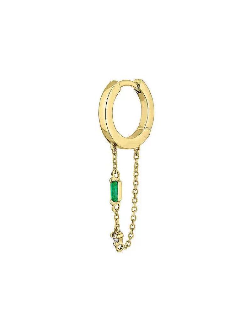 Aristocrazy Pendientes Por Unidad-Pendiente Individual De Aro De Oro Amarillo De 9K Con Cadena, Esmeralda Y Diamante