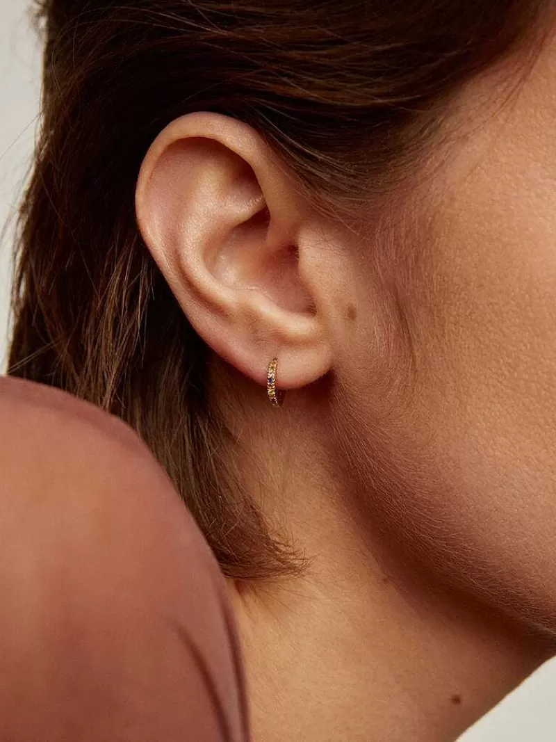 Aristocrazy Pendientes Por Unidad-Pendiente Individual De Aro De Oro Amarillo De 9K Con Tsavoritas Y Zafiros Multicolor