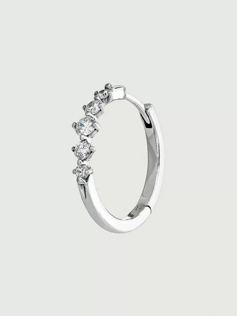 Aristocrazy Pendientes Por Unidad-Pendiente Individual De Aro De Oro Blanco De 18K Con Diamantes 0,016 Cts