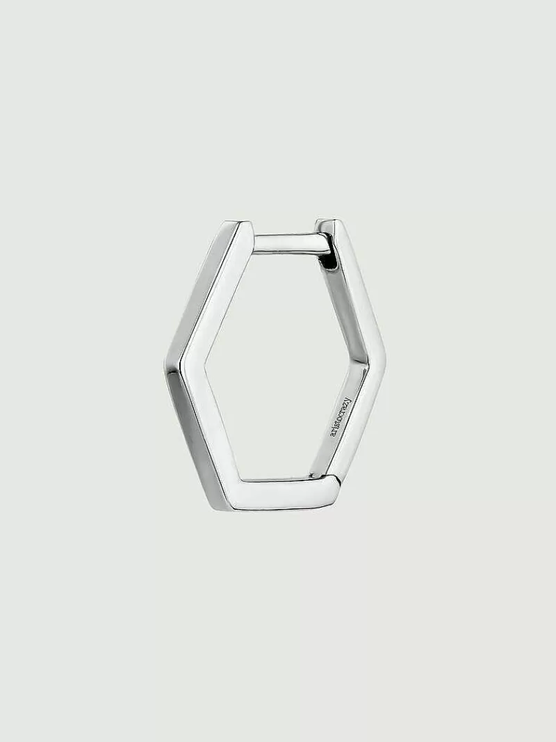 Aristocrazy Pendientes Por Unidad-Pendiente Individual De Aro De Oro Blanco De 9K Con Forma Hexagonal