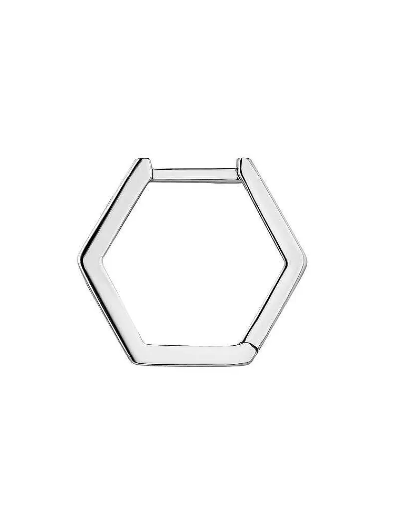 Aristocrazy Pendientes Por Unidad-Pendiente Individual De Aro De Oro Blanco De 9K Con Forma Hexagonal