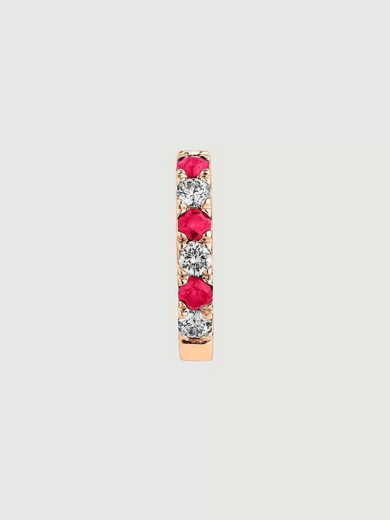 Aristocrazy Pendientes Por Unidad-Pendiente Individual De Aro De Oro Rosa De 9K Con Rubies Y Diamantes