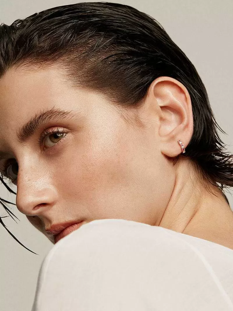 Aristocrazy Pendientes Por Unidad-Pendiente Individual De Aro De Oro Rosa De 9K Con Rubies Y Diamantes
