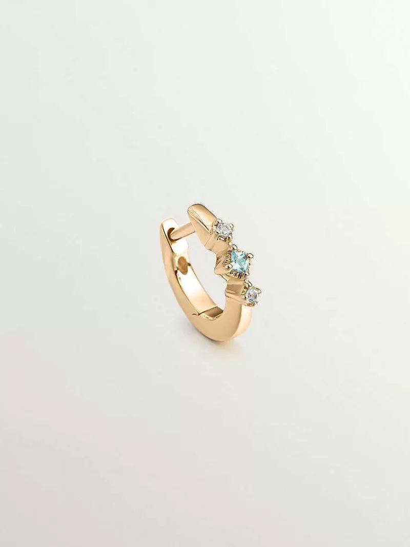 Aristocrazy Pendientes Por Unidad-Pendiente Individual De Aro De Plata 925 Banada En Oro Amarillo De 18K Con Topacios Azules Y Blancos