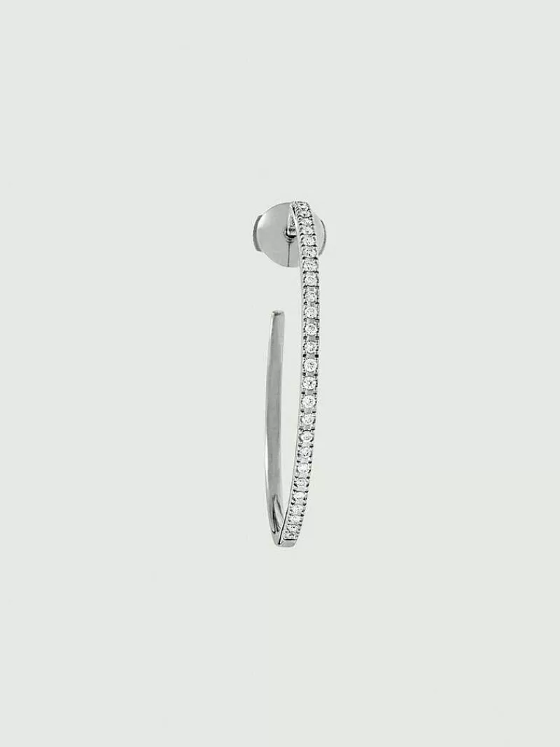 Aristocrazy Pendientes Por Unidad-Pendiente Individual De Aro Grande De Oro Blanco De 18K Con Diamantes