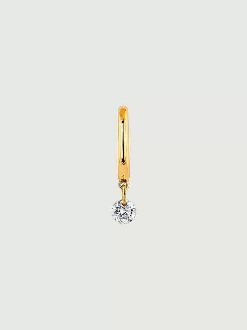 Aristocrazy Pendientes Por Unidad-Pendiente Individual De Aro Pequeno De Oro Amarillo De 18K Con Diamante 0,08 Cts